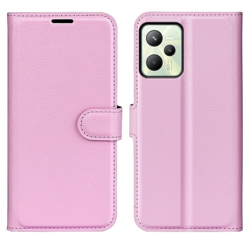 Litchi PU kožené peněženkové pouzdro na mobil Realme C35 - růžové