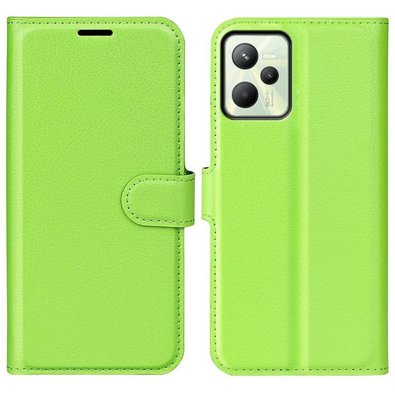 Litchi PU kožené peněženkové pouzdro na mobil Realme C35 - zelené