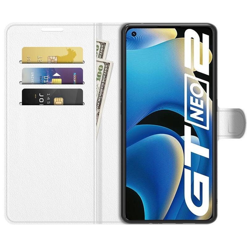 Litchi PU kožené peněženkové pouzdro na mobil Realme GT Neo 2 - bílé