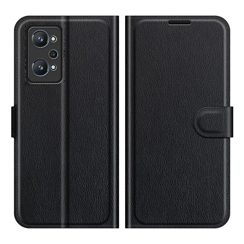 Litchi PU kožené peněženkové pouzdro na mobil Realme GT Neo 2 - černé