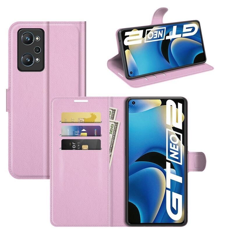 Litchi PU kožené peněženkové pouzdro na mobil Realme GT Neo 2 - růžové