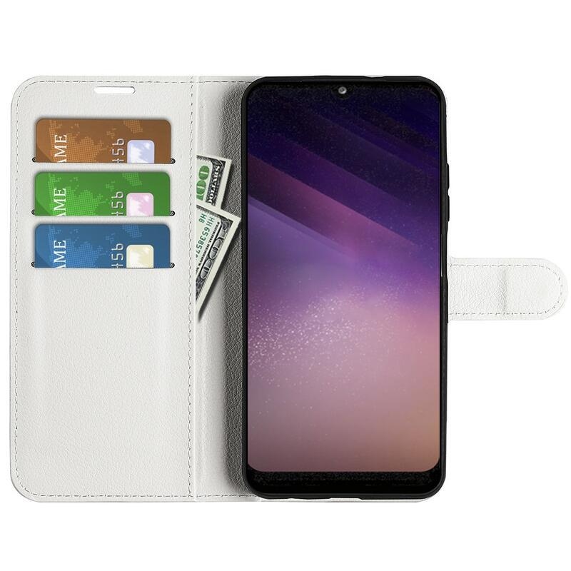 Litchi PU kožené peněženkové pouzdro na mobil Samsung Galaxy A03 - bílé