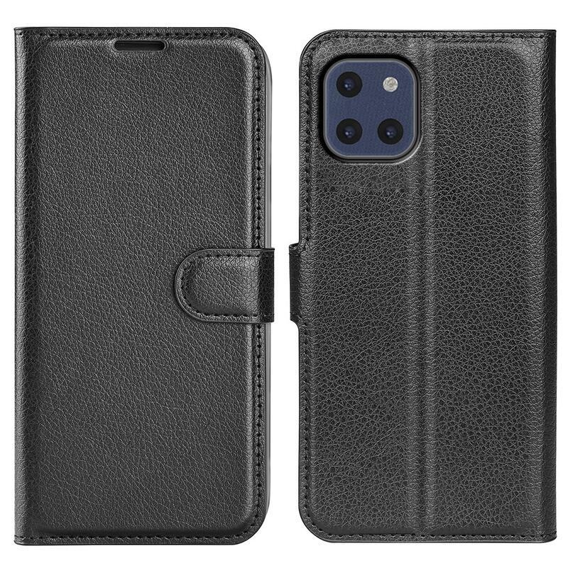 Litchi PU kožené peněženkové pouzdro na mobil Samsung Galaxy A03 - černé