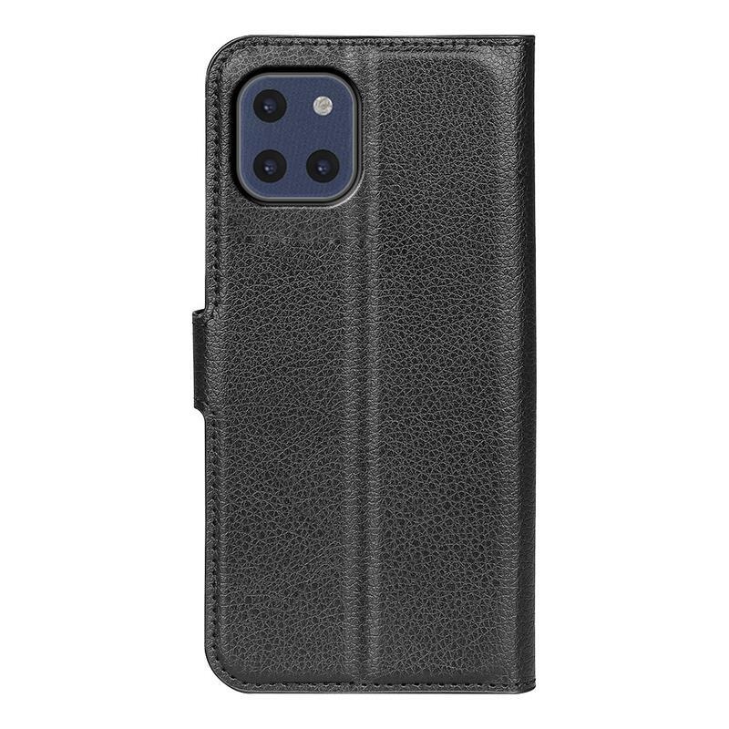 Litchi PU kožené peněženkové pouzdro na mobil Samsung Galaxy A03 - černé