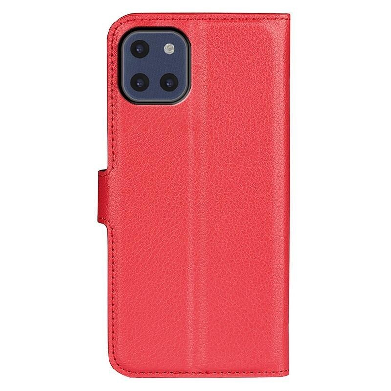 Litchi PU kožené peněženkové pouzdro na mobil Samsung Galaxy A03 - červené