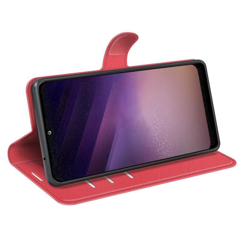 Litchi PU kožené peněženkové pouzdro na mobil Samsung Galaxy A03 - červené