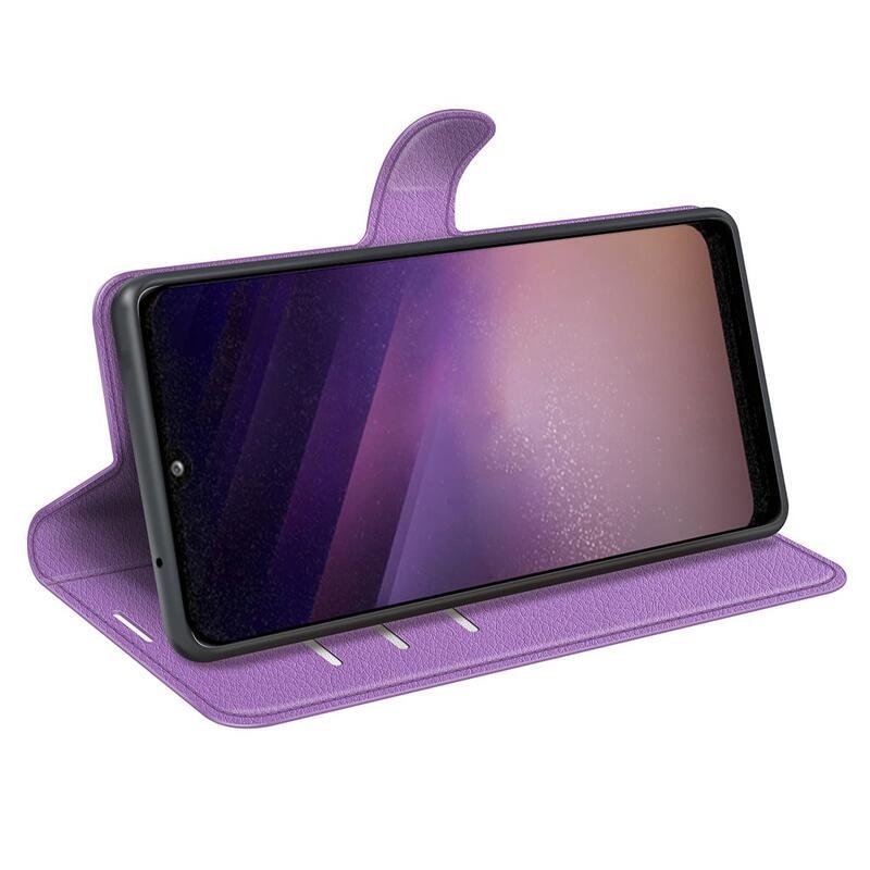 Litchi PU kožené peněženkové pouzdro na mobil Samsung Galaxy A03 - fialové