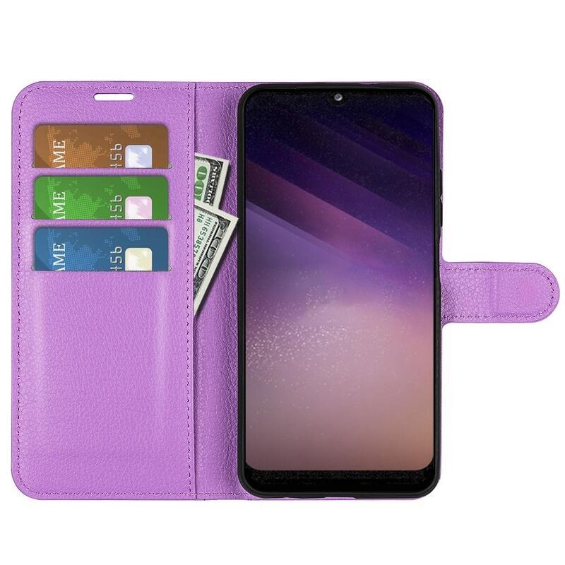 Litchi PU kožené peněženkové pouzdro na mobil Samsung Galaxy A03 - fialové