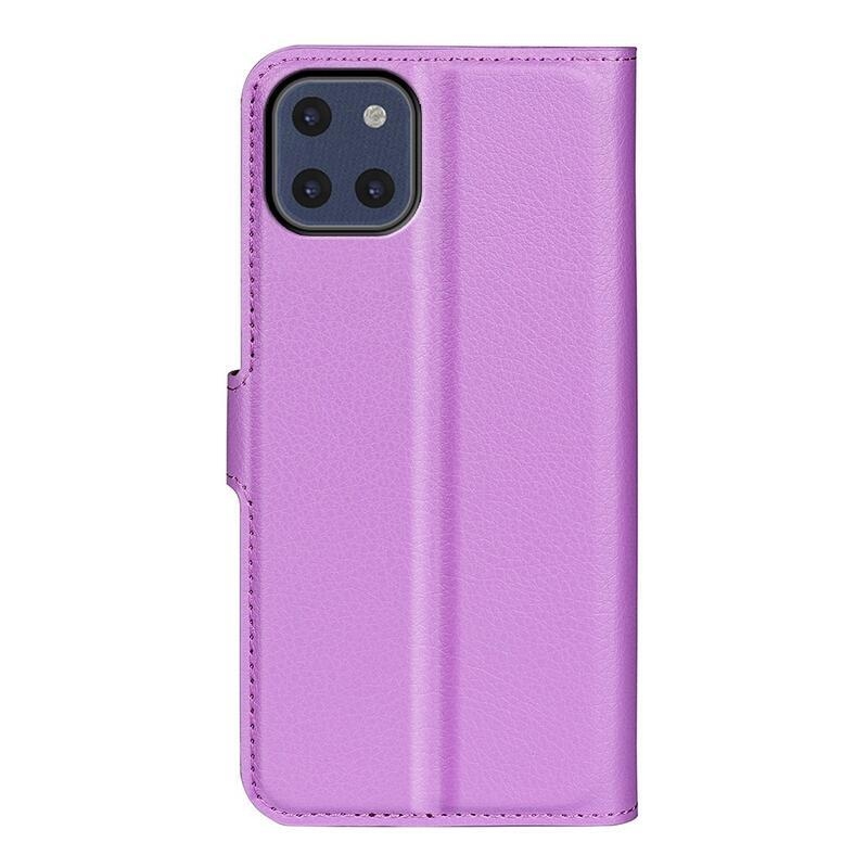 Litchi PU kožené peněženkové pouzdro na mobil Samsung Galaxy A03 - fialové
