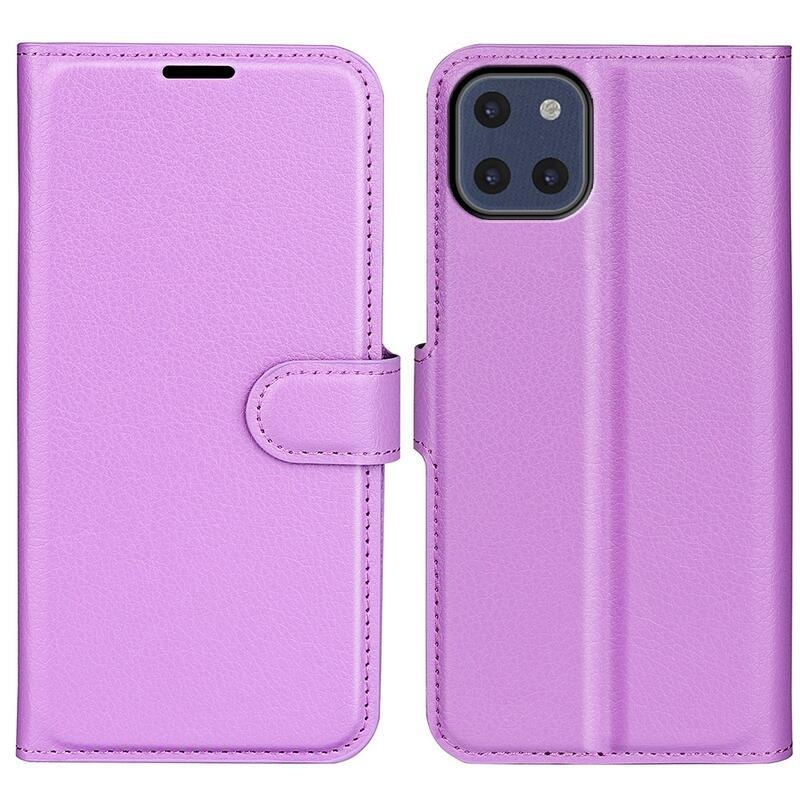 Litchi PU kožené peněženkové pouzdro na mobil Samsung Galaxy A03 - fialové