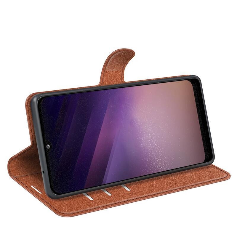 Litchi PU kožené peněženkové pouzdro na mobil Samsung Galaxy A03 - hnědé