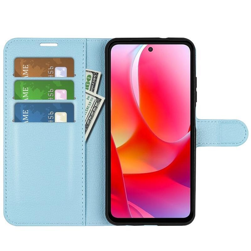 Litchi PU kožené peněženkové pouzdro na mobil Samsung Galaxy A03 - modré