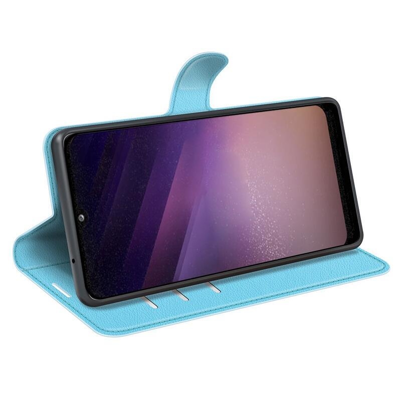 Litchi PU kožené peněženkové pouzdro na mobil Samsung Galaxy A03 - modré