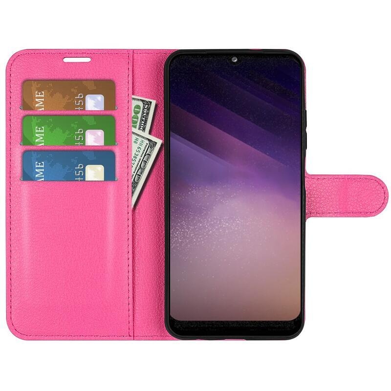 Litchi PU kožené peněženkové pouzdro na mobil Samsung Galaxy A03 - rose