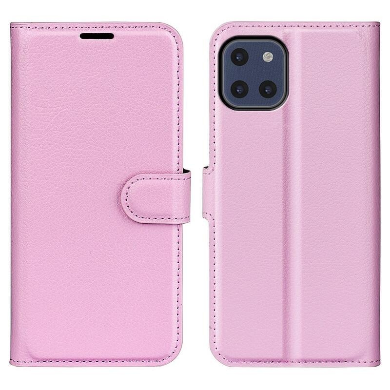 Litchi PU kožené peněženkové pouzdro na mobil Samsung Galaxy A03 - růžové