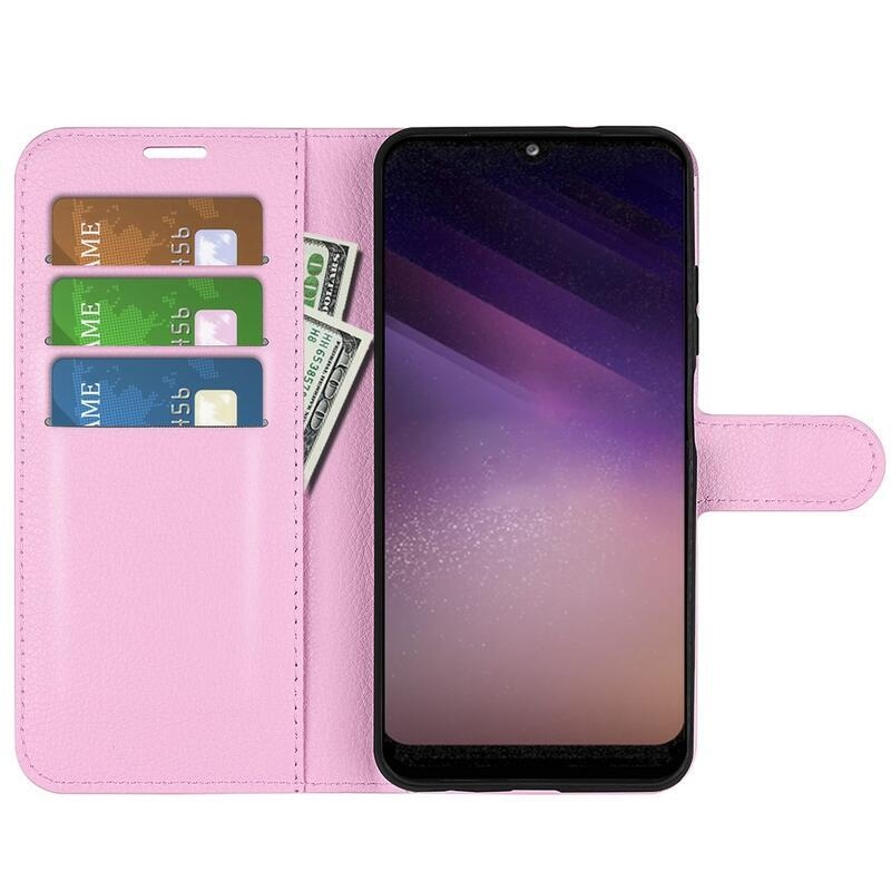 Litchi PU kožené peněženkové pouzdro na mobil Samsung Galaxy A03 - růžové
