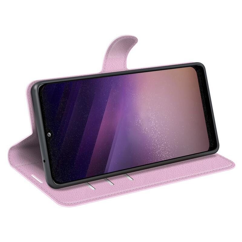 Litchi PU kožené peněženkové pouzdro na mobil Samsung Galaxy A03 - růžové