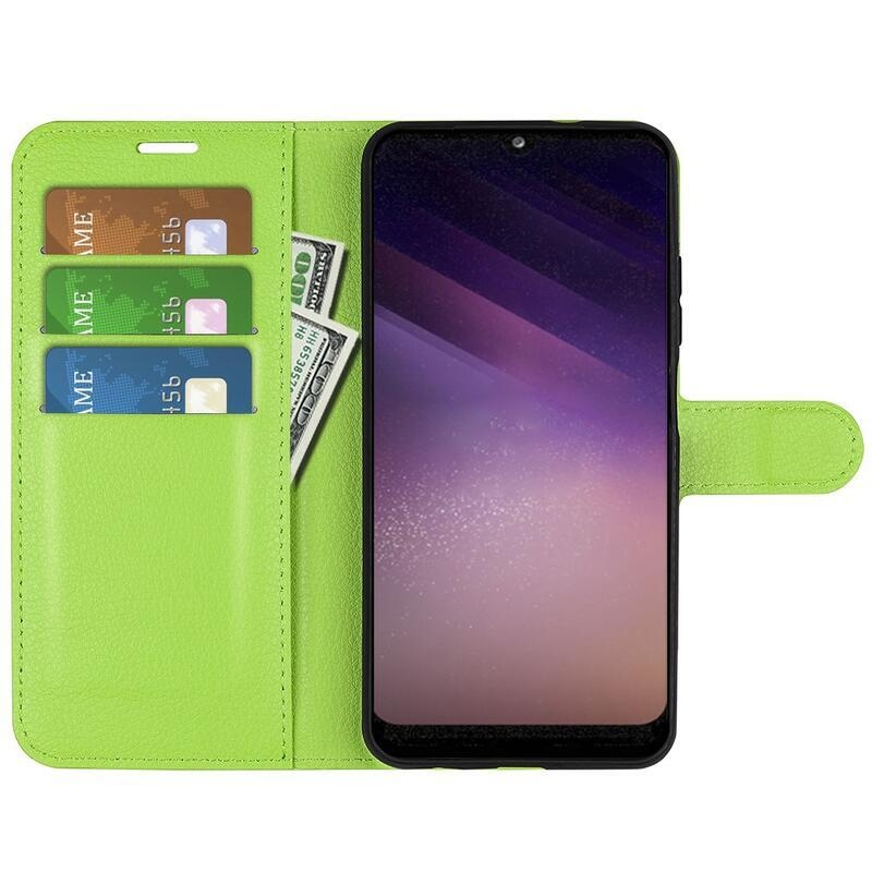 Litchi PU kožené peněženkové pouzdro na mobil Samsung Galaxy A03 - zelené