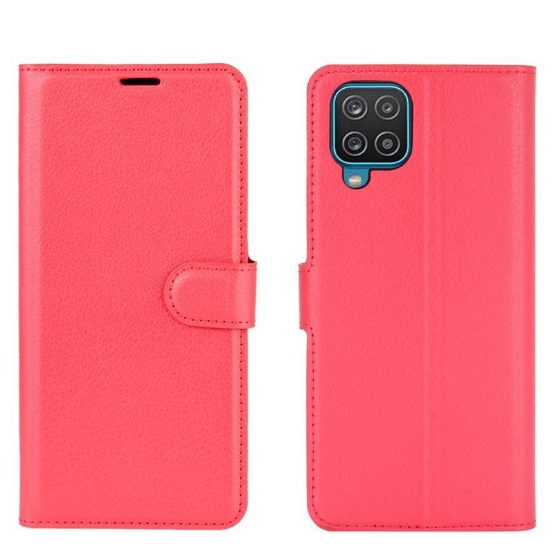 Litchi PU kožené peněženkové pouzdro na mobil Samsung Galaxy A12/M12 - červené