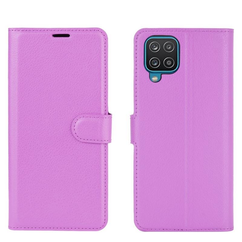 Litchi PU kožené peněženkové pouzdro na mobil Samsung Galaxy A12/M12 - fialové