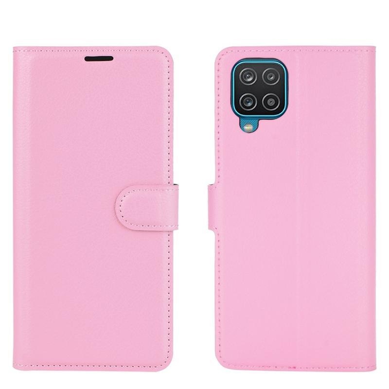 Litchi PU kožené peněženkové pouzdro na mobil Samsung Galaxy A12/M12 - růžové