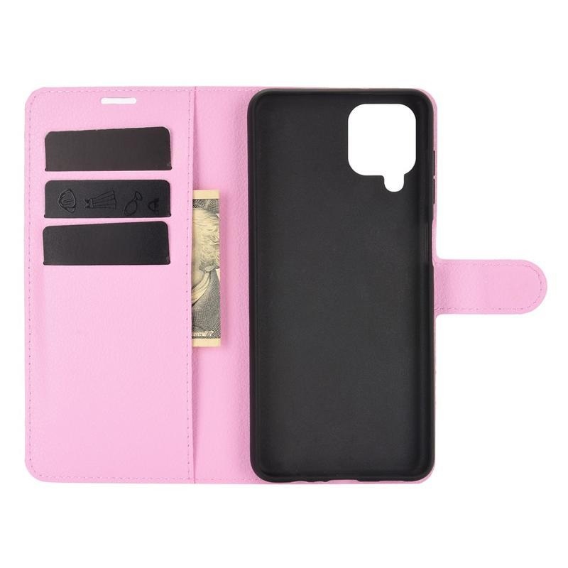 Litchi PU kožené peněženkové pouzdro na mobil Samsung Galaxy A12/M12 - růžové