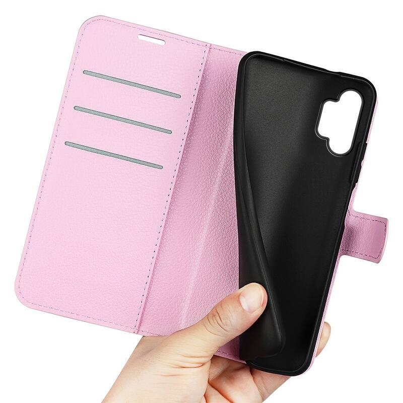 Litchi PU kožené peněženkové pouzdro na mobil Samsung Galaxy A13 4G - růžové