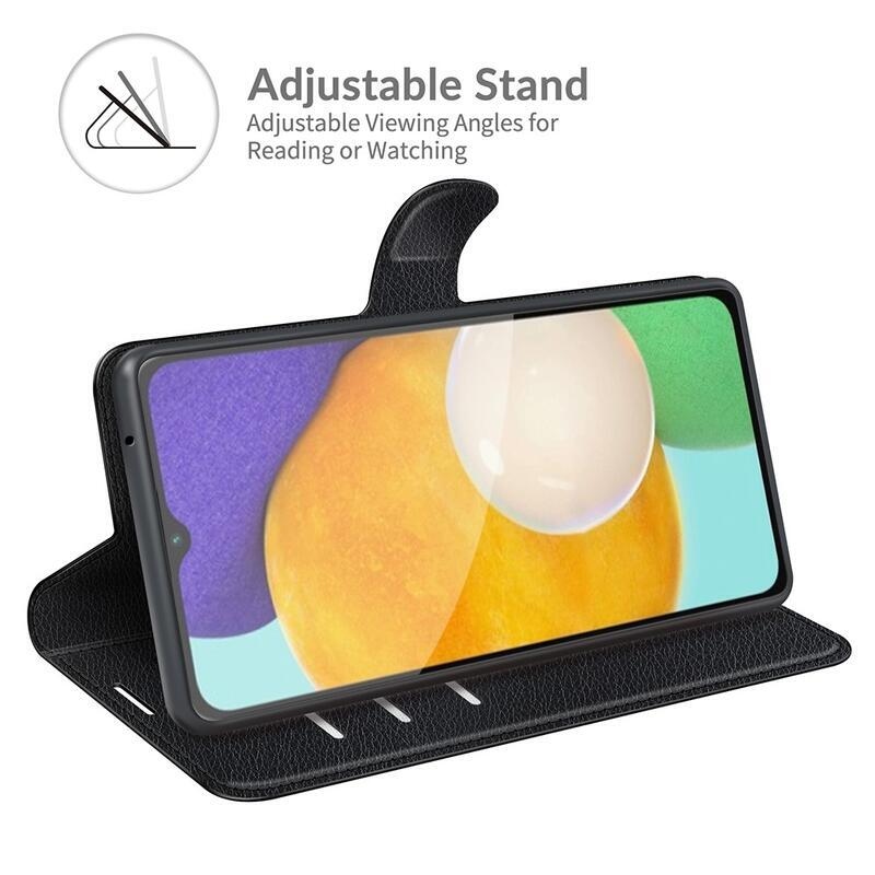 Litchi PU kožené peněženkové pouzdro na mobil Samsung Galaxy A13 5G/Galaxy A04s (164.7 x 76.7 x 9.1 mm) - černé