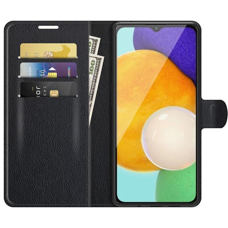 Litchi PU kožené peněženkové pouzdro na mobil Samsung Galaxy A13 5G/Galaxy A04s (164.7 x 76.7 x 9.1 mm) - černé