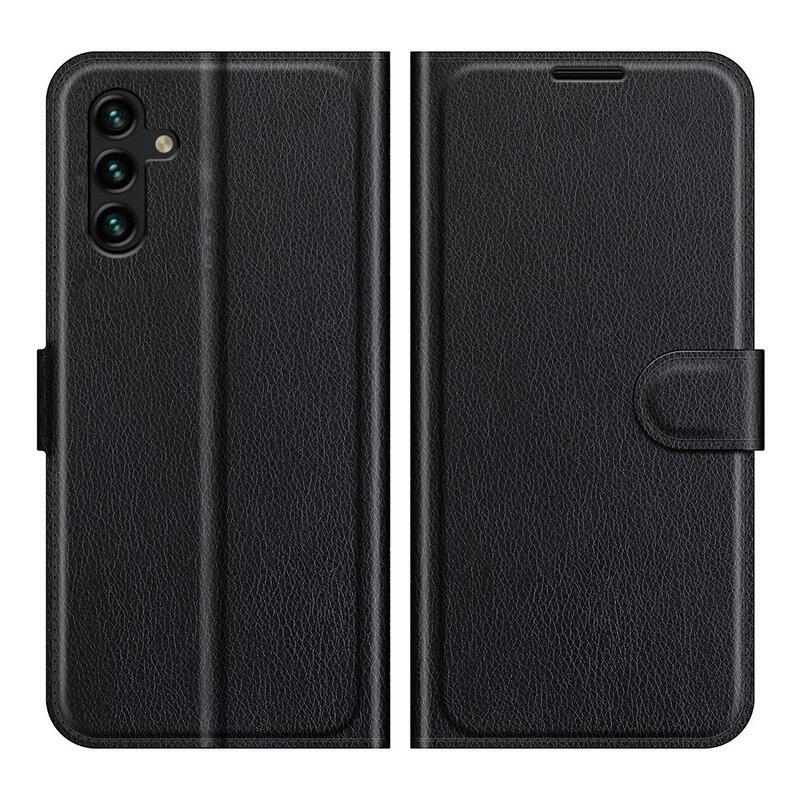 Litchi PU kožené peněženkové pouzdro na mobil Samsung Galaxy A13 5G/Galaxy A04s (164.7 x 76.7 x 9.1 mm) - černé