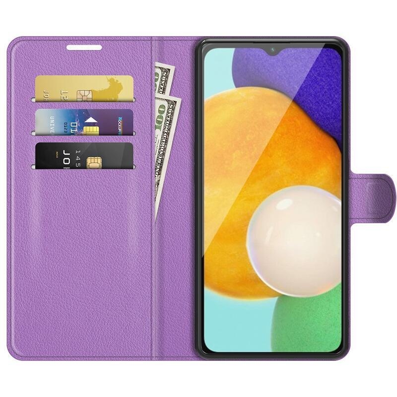 Litchi PU kožené peněženkové pouzdro na mobil Samsung Galaxy A13 5G/Galaxy A04s (164.7 x 76.7 x 9.1 mm) - fialové