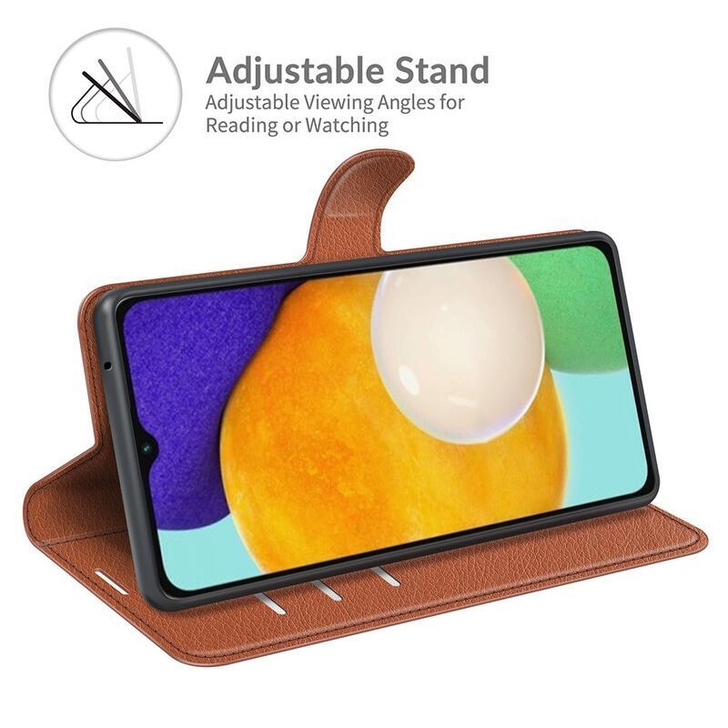 Litchi PU kožené peněženkové pouzdro na mobil Samsung Galaxy A13 5G/Galaxy A04s (164.7 x 76.7 x 9.1 mm) - hnědé