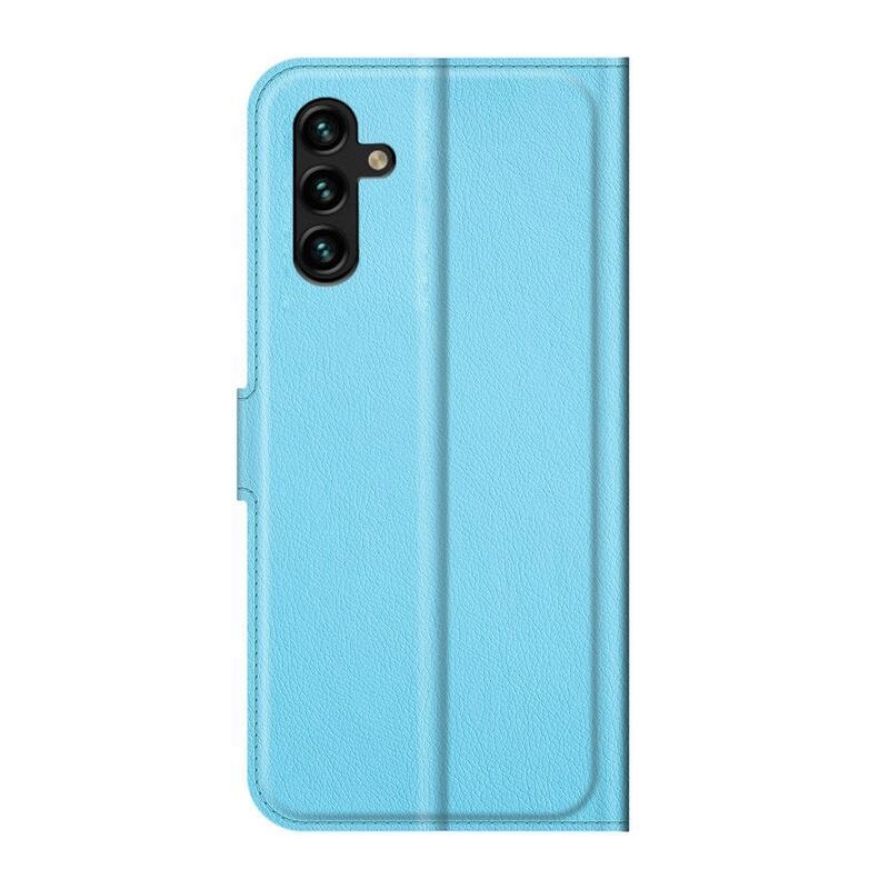 Litchi PU kožené peněženkové pouzdro na mobil Samsung Galaxy A13 5G/Galaxy A04s (164.7 x 76.7 x 9.1 mm) - modré