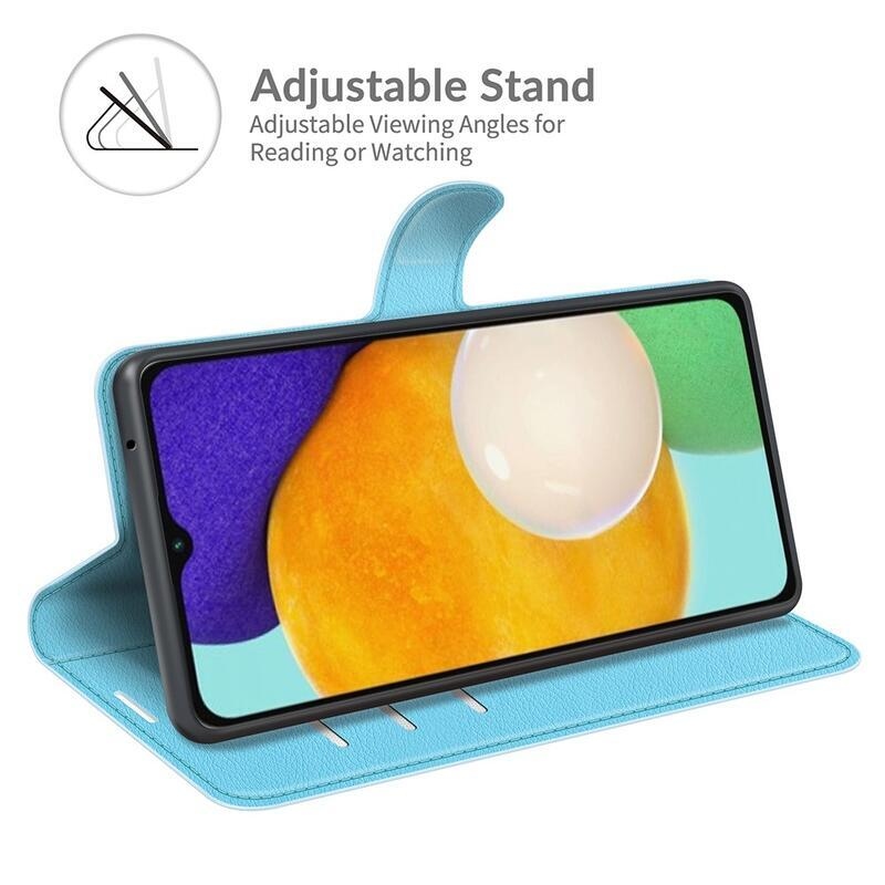 Litchi PU kožené peněženkové pouzdro na mobil Samsung Galaxy A13 5G/Galaxy A04s (164.7 x 76.7 x 9.1 mm) - modré