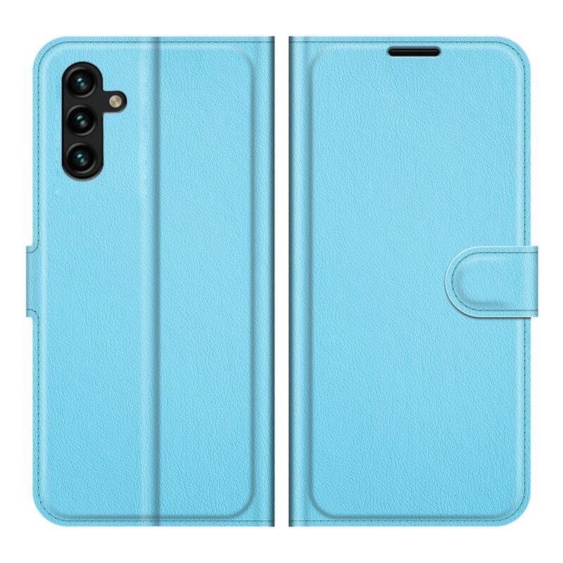 Litchi PU kožené peněženkové pouzdro na mobil Samsung Galaxy A13 5G/Galaxy A04s (164.7 x 76.7 x 9.1 mm) - modré