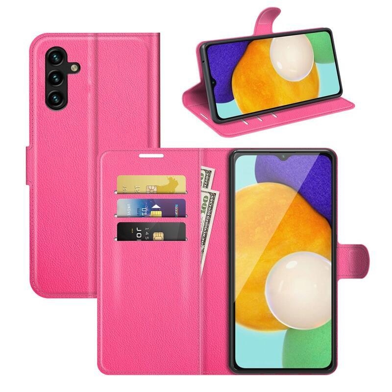 Litchi PU kožené peněženkové pouzdro na mobil Samsung Galaxy A13 5G/Galaxy A04s (164.7 x 76.7 x 9.1 mm) - rose