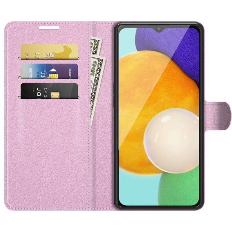 Litchi PU kožené peněženkové pouzdro na mobil Samsung Galaxy A13 5G/Galaxy A04s (164.7 x 76.7 x 9.1 mm) - růžové