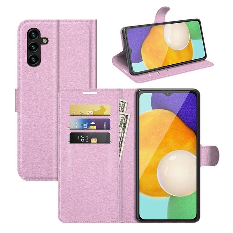 Litchi PU kožené peněženkové pouzdro na mobil Samsung Galaxy A13 5G/Galaxy A04s (164.7 x 76.7 x 9.1 mm) - růžové