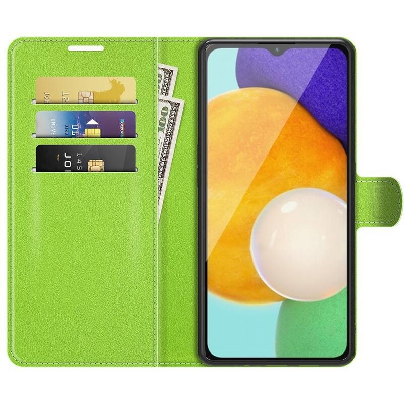 Litchi PU kožené peněženkové pouzdro na mobil Samsung Galaxy A13 5G/Galaxy A04s (164.7 x 76.7 x 9.1 mm) - zelené