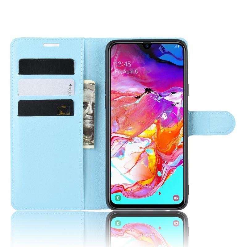 Litchi PU kožené peněženkové pouzdro na mobil Samsung Galaxy A20s - modré