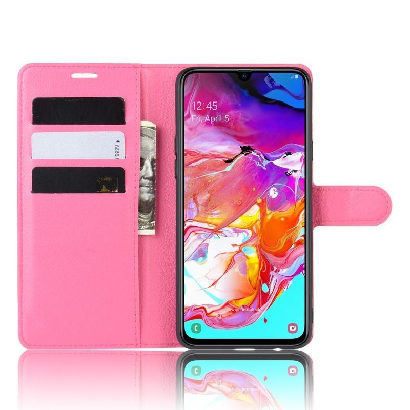Litchi PU kožené peněženkové pouzdro na mobil Samsung Galaxy A20s - rose