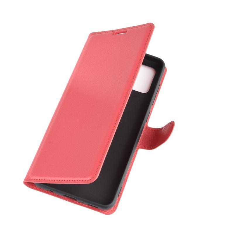 Litchi PU kožené peněženkové pouzdro na mobil Samsung Galaxy A21s - červené