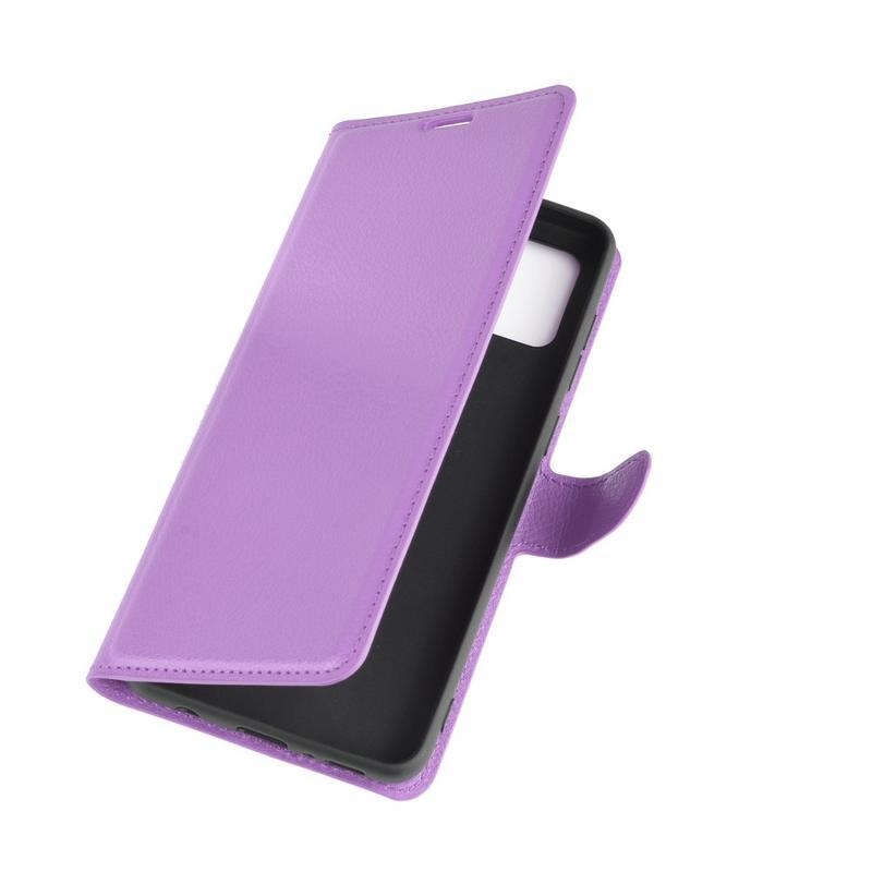 Litchi PU kožené peněženkové pouzdro na mobil Samsung Galaxy A21s - fialové