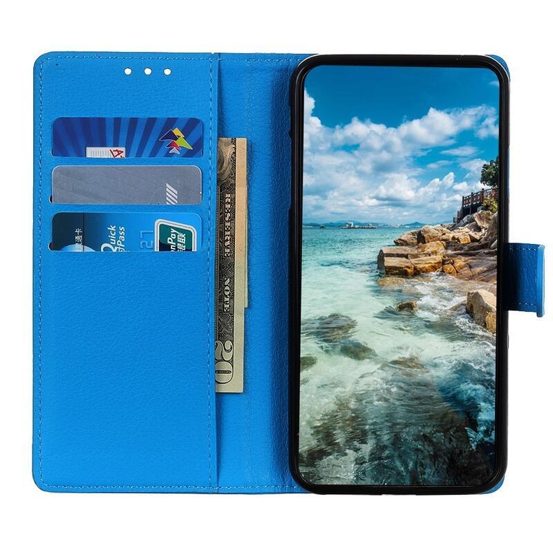 Litchi PU kožené peněženkové pouzdro na mobil Samsung Galaxy A22 5G - modré