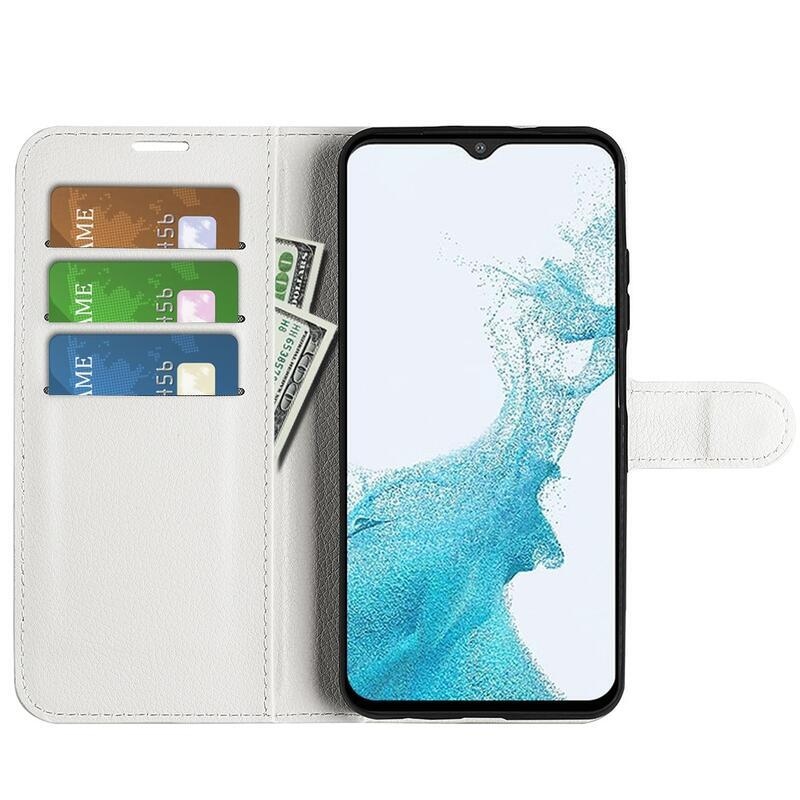 Litchi PU kožené peněženkové pouzdro na mobil Samsung Galaxy A23 4G/5G - bílé