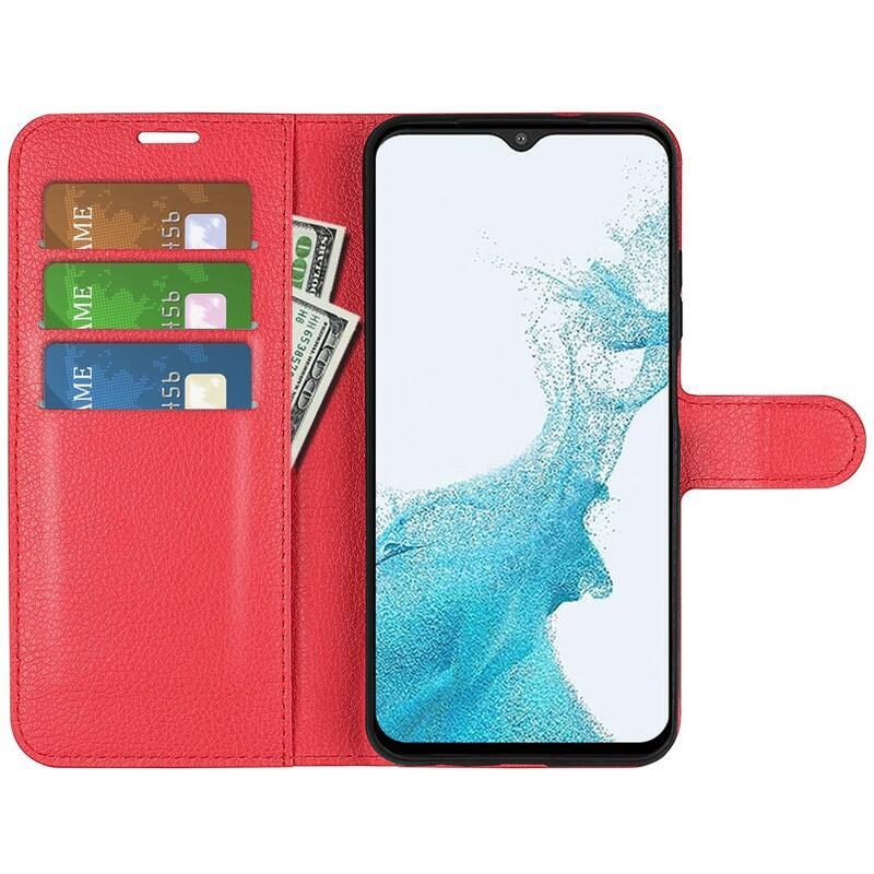 Litchi PU kožené peněženkové pouzdro na mobil Samsung Galaxy A23 4G/5G - červené