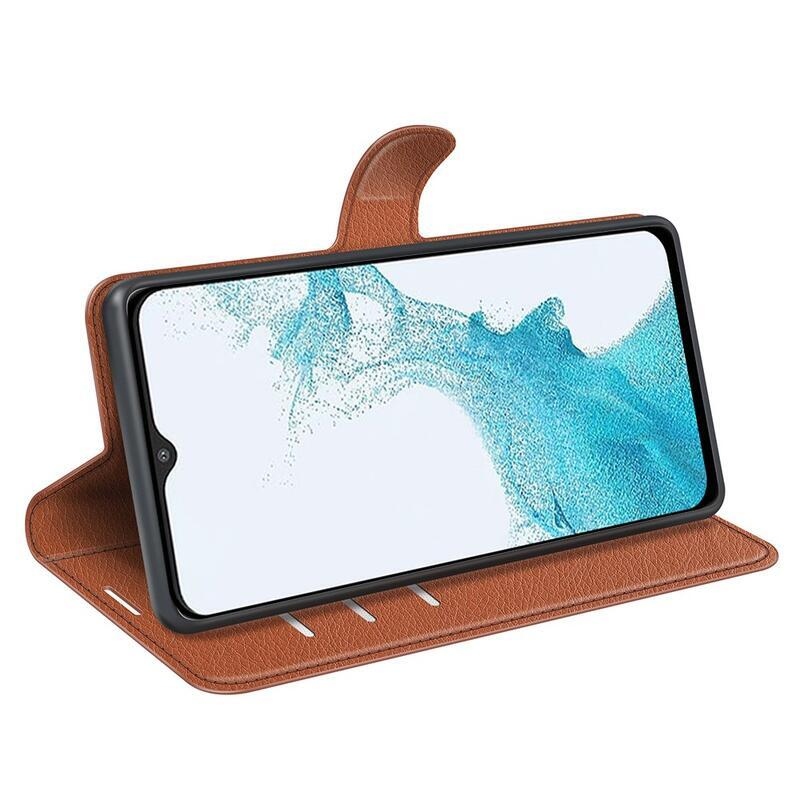 Litchi PU kožené peněženkové pouzdro na mobil Samsung Galaxy A23 4G/5G - hnědé