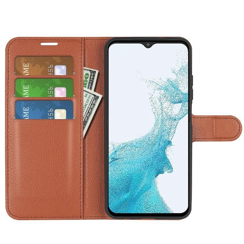 Litchi PU kožené peněženkové pouzdro na mobil Samsung Galaxy A23 4G/5G - hnědé