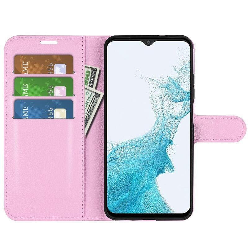 Litchi PU kožené peněženkové pouzdro na mobil Samsung Galaxy A23 4G/5G - růžové