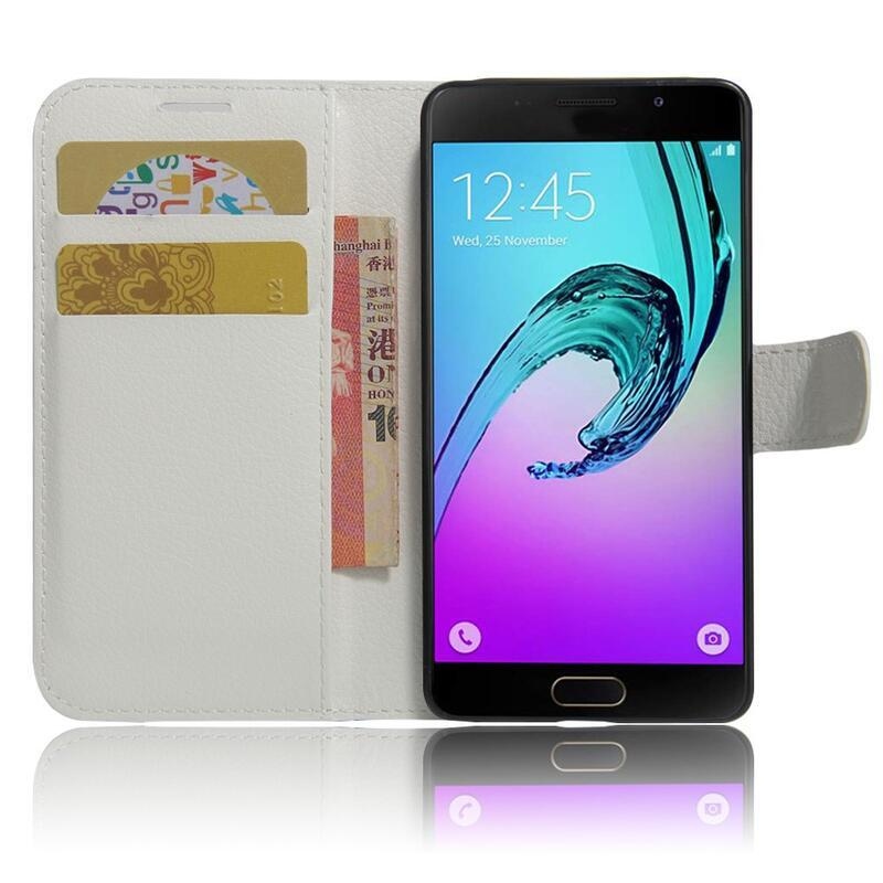 Litchi PU kožené peněženkové pouzdro na mobil Samsung Galaxy A3 (2017) - bílé